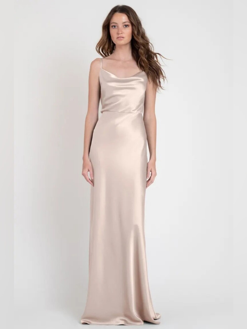 Jenny Yoo Size S Champagne Satin Cowl Slip Maxi Festive Dress